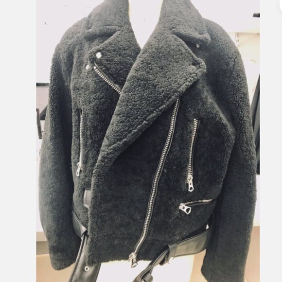 ACNE STUDIOS Classic Black Moto Jacket Shearling sz 38 - Picture 3 of 5